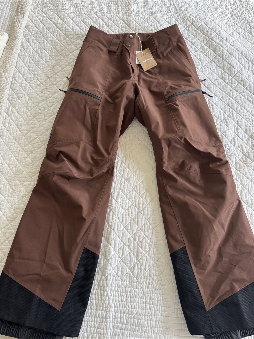 Patagonia Men's Brown Ski Cargo Pants with Black Lower Gaiters